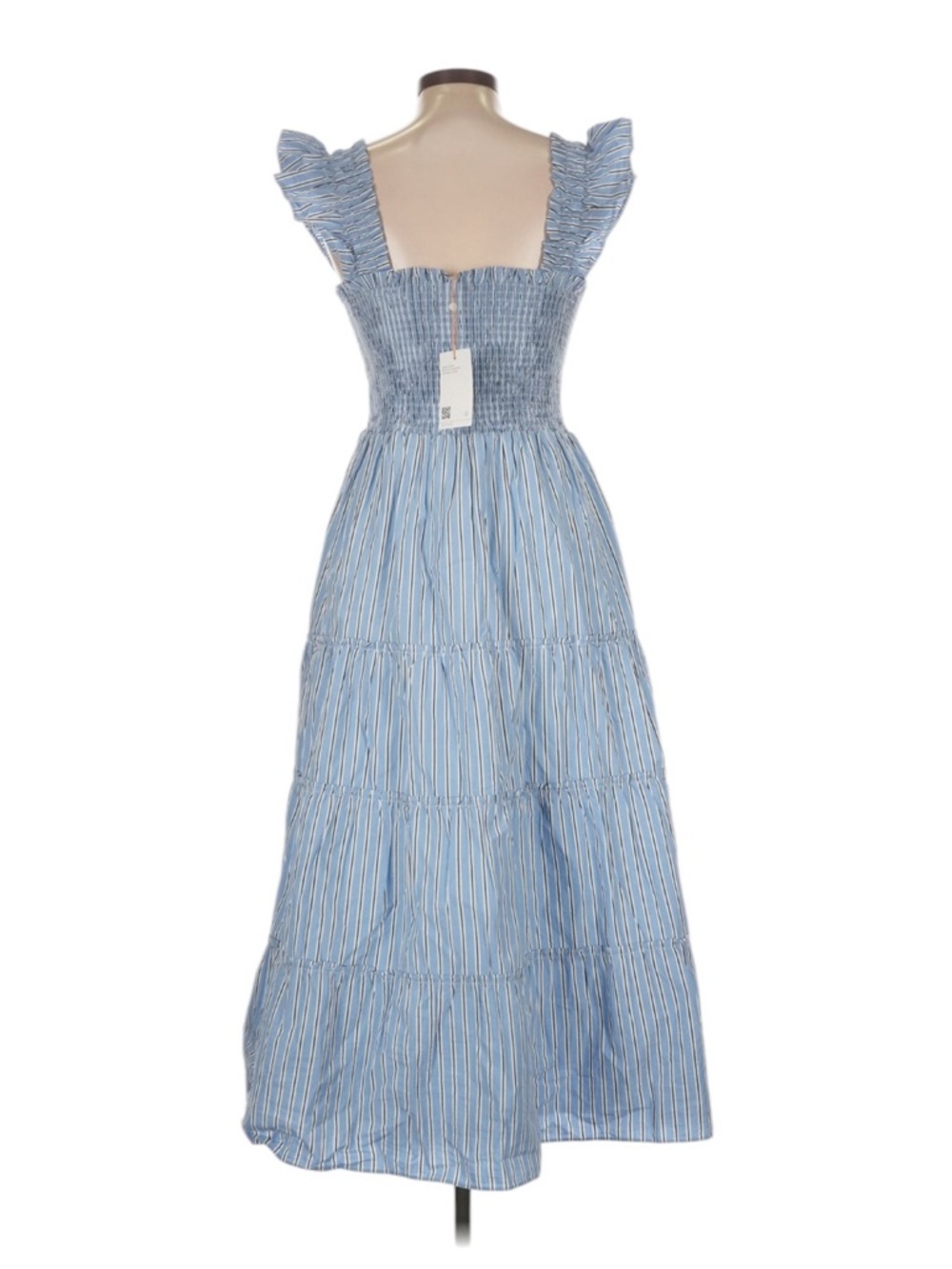 Quince 100% Organic Cotton Smocked Midi Dress L Azure Stripe Summer Vacation NWT - Picture 2 of 8